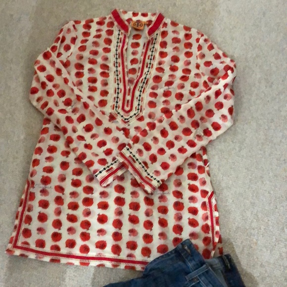 Tory Burch Tops - Like New! Tory Burch red hedgehog print tunic